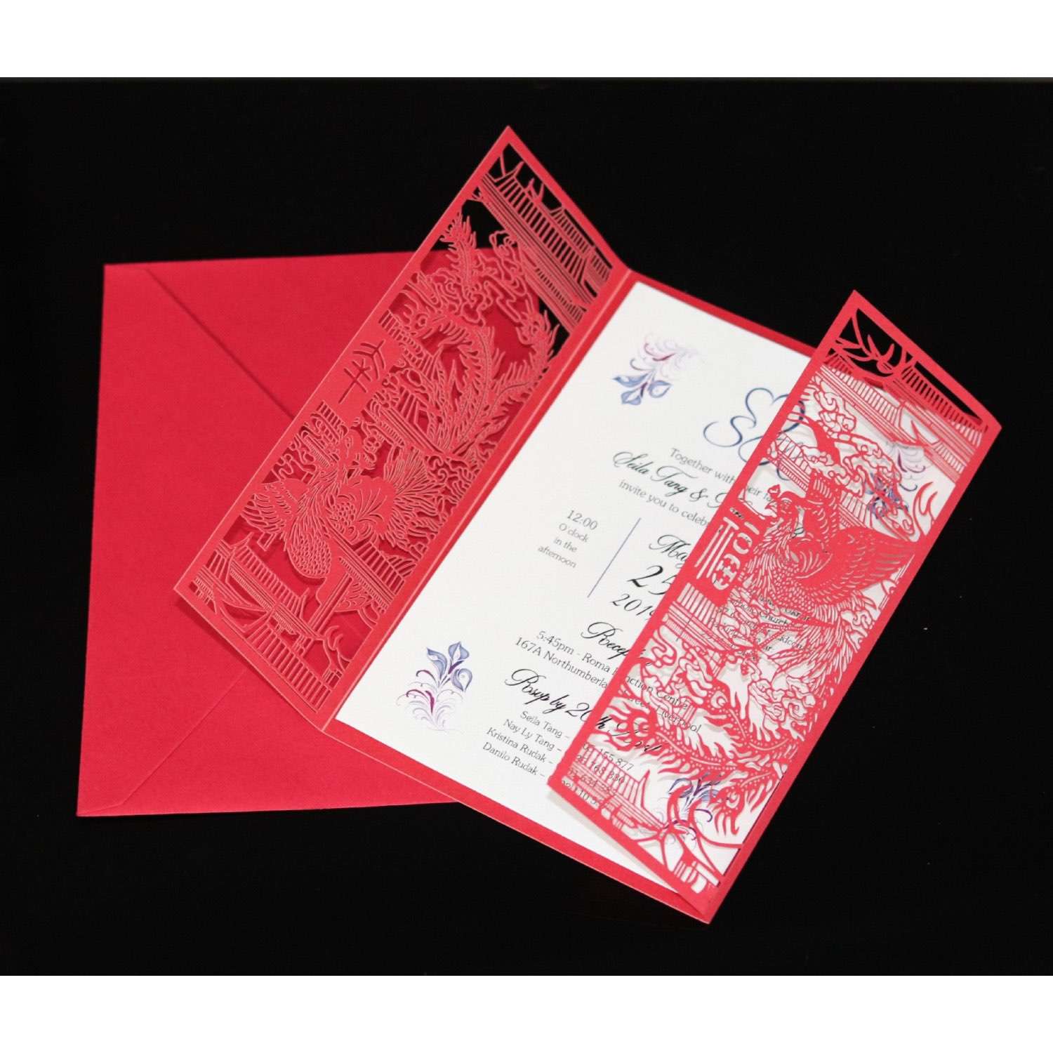 Red Wedding Invitaton with Dragon and Phoenix Wedding Card